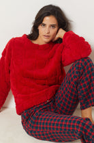 اتام بنطلون كاروهات ملون واسع طويل نسائي أحمر