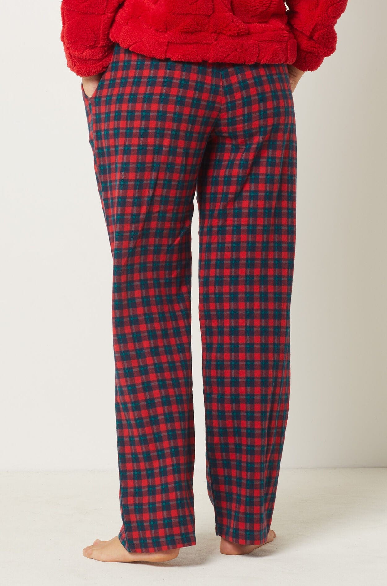 اتام بنطلون كاروهات ملون واسع طويل نسائي أحمر