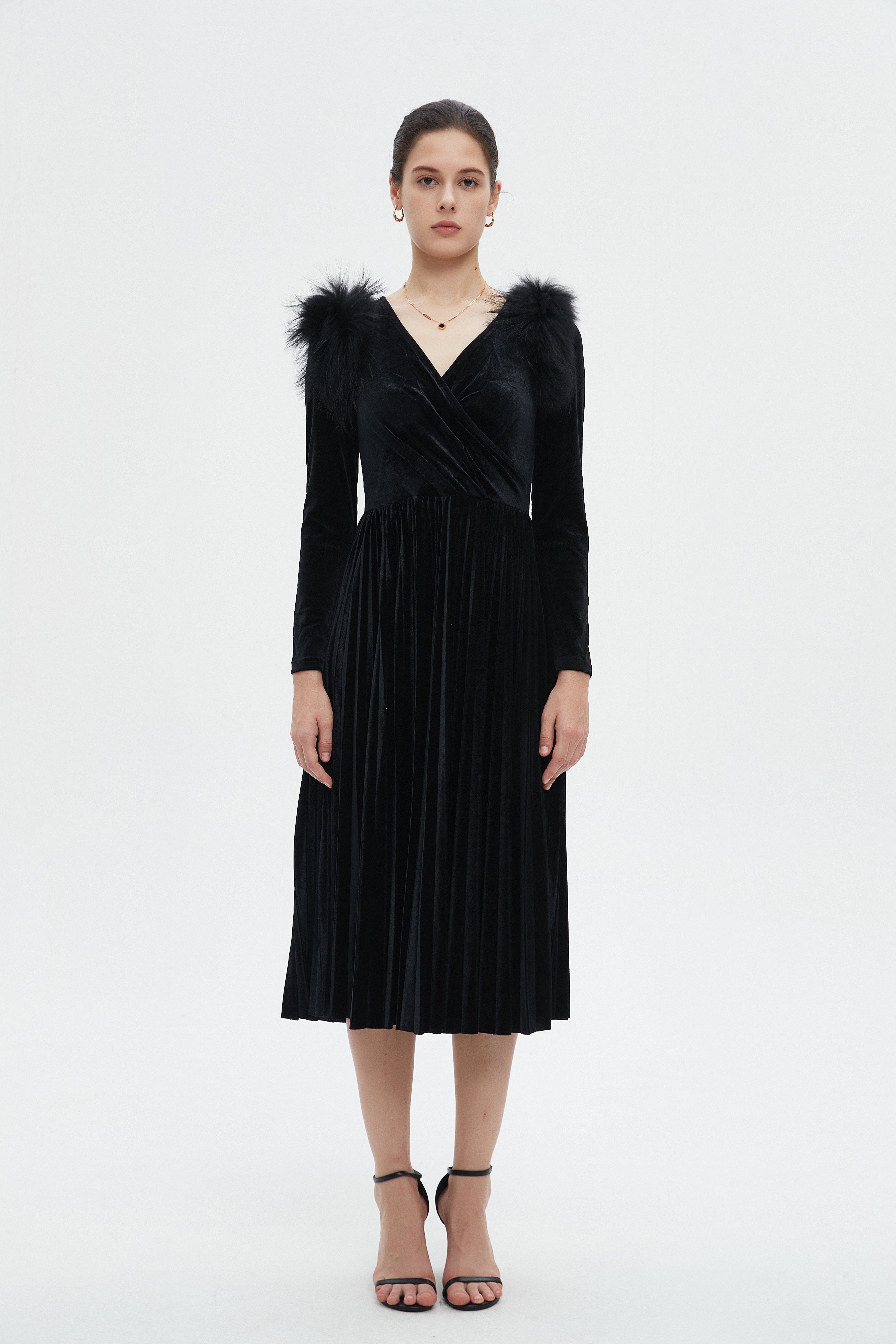 ميكا فستان نسائي بكم طويل وأزرار أمامية للركبة