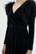 نتشي فستان نسائي طويل سادة بكم طويل