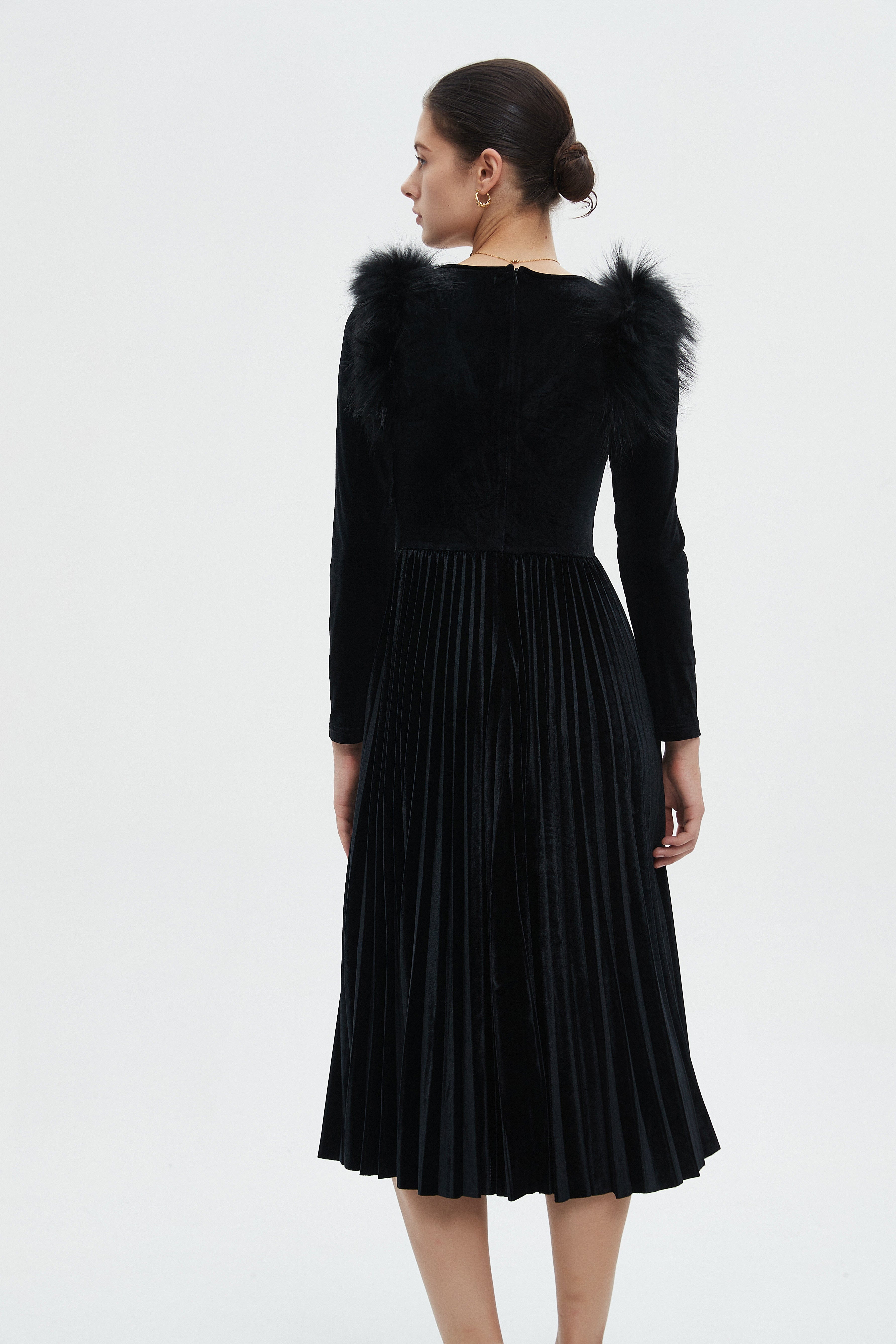 نتشي فستان نسائي طويل سادة بكم طويل