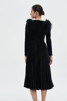 نتشي فستان نسائي طويل سادة بكم طويل