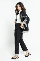 ببل فاشن كيمونو نسائي بكم قصير مطرز من الحواف