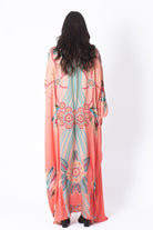 ديامانتين غندورة منقوشة واسعة طويلة كم 3/4 نسائي مرجاني