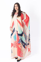 ديامانتين غندورة ملونة طويلة واسعة بأكمام طويلة مرجاني