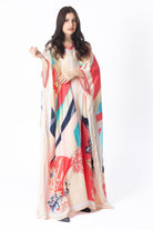 ديامانتين غندورة ملونة طويلة واسعة بأكمام طويلة مرجاني