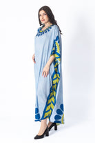 ديامانتين غندورة منقوشة واسعة كم واسع 3/4 نسائي أزرق