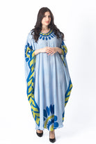 ديامانتين غندورة منقوشة واسعة كم واسع 3/4 نسائي أزرق