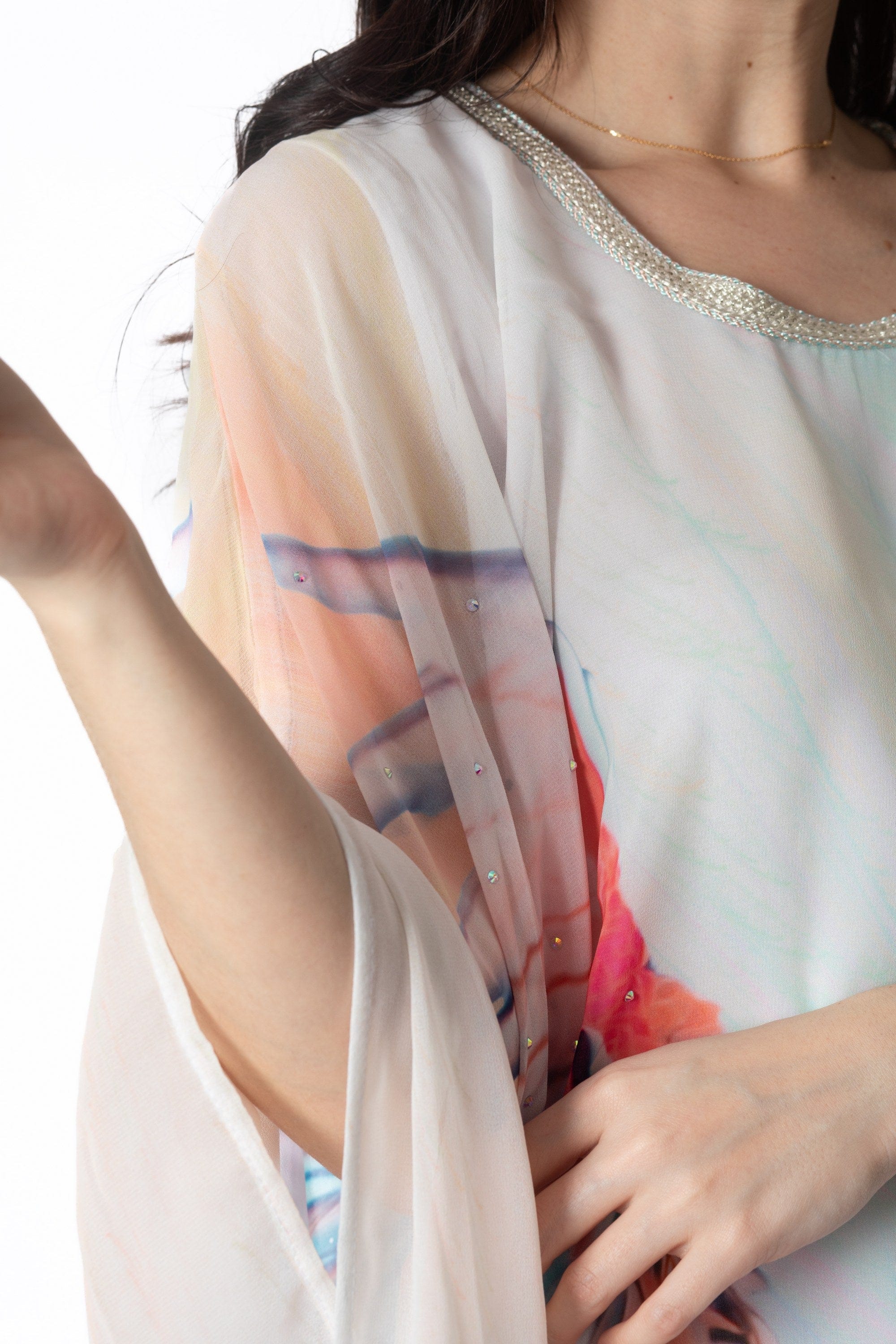 ديامانتين غندورة كم 3/4 بنقشة طائر كم واسع نسائي متعدد الألوان