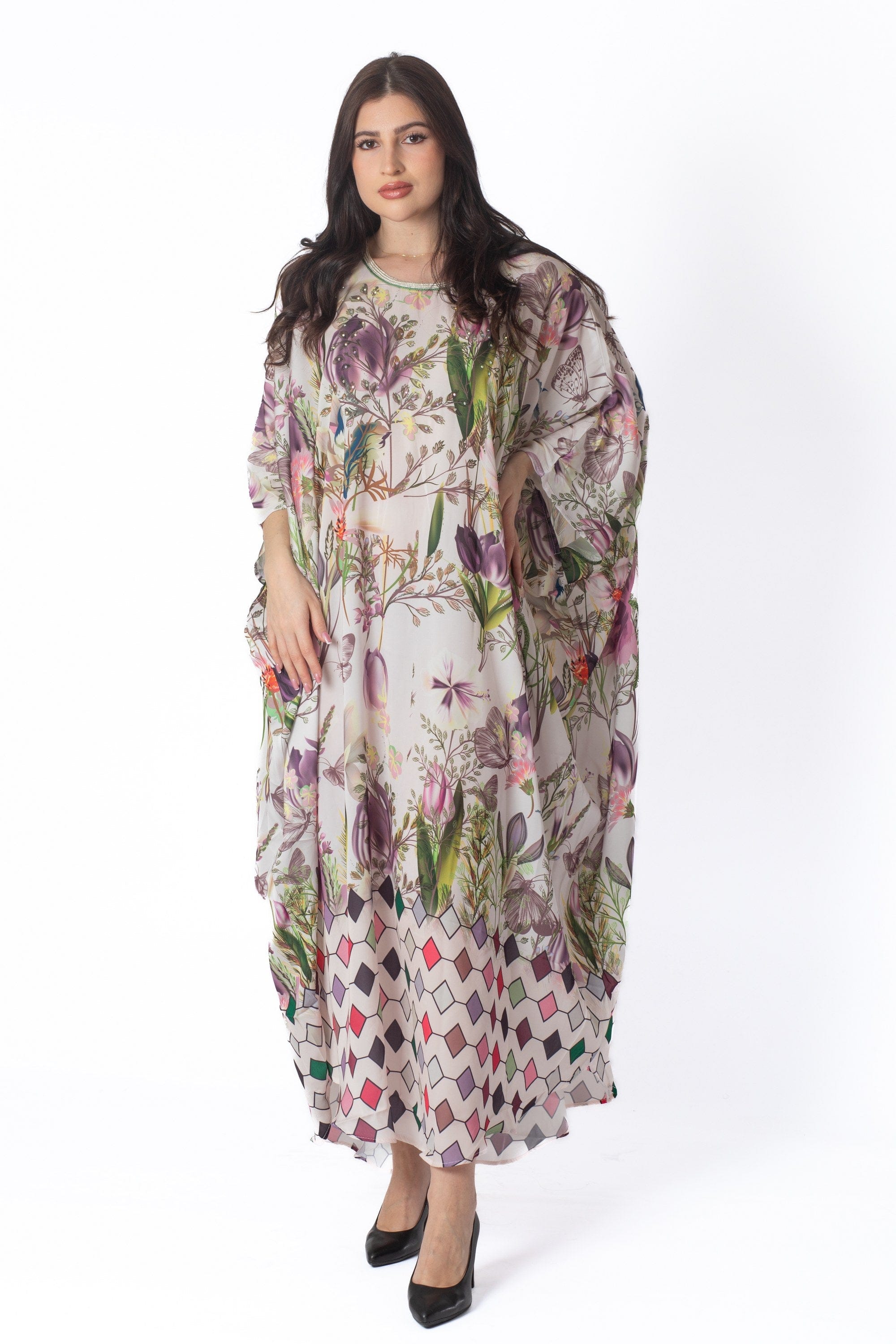 ديامانتين غندورة كم 3/4 موردة واسعة نسائي متعدد الألوان