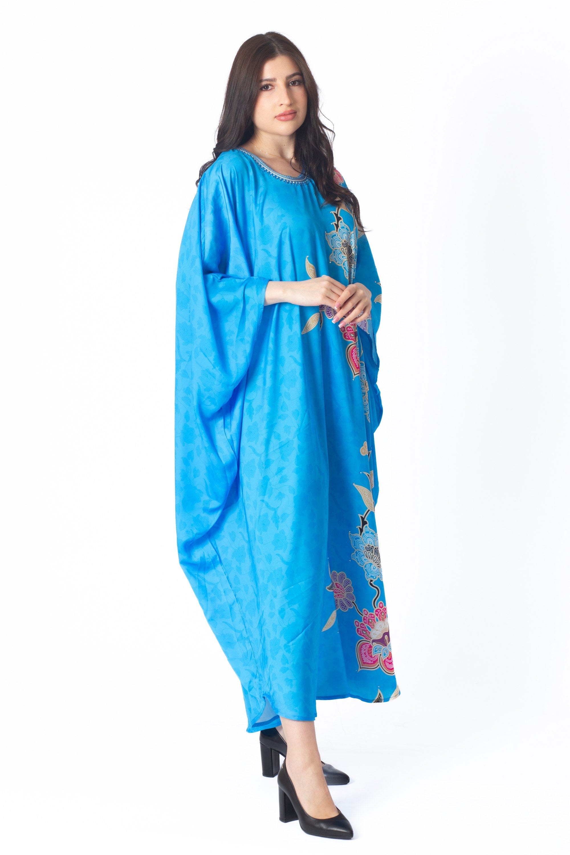 ديامانتين غندورة كم 3/4 بنقشة ورود واسعة نسائي أزرق