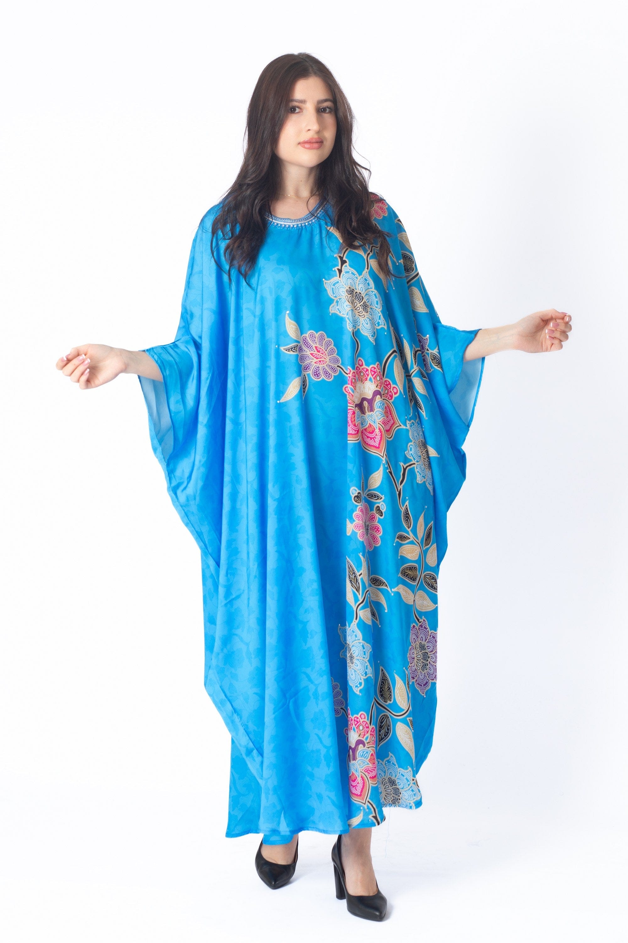 ديامانتين غندورة كم 3/4 بنقشة ورود واسعة نسائي أزرق