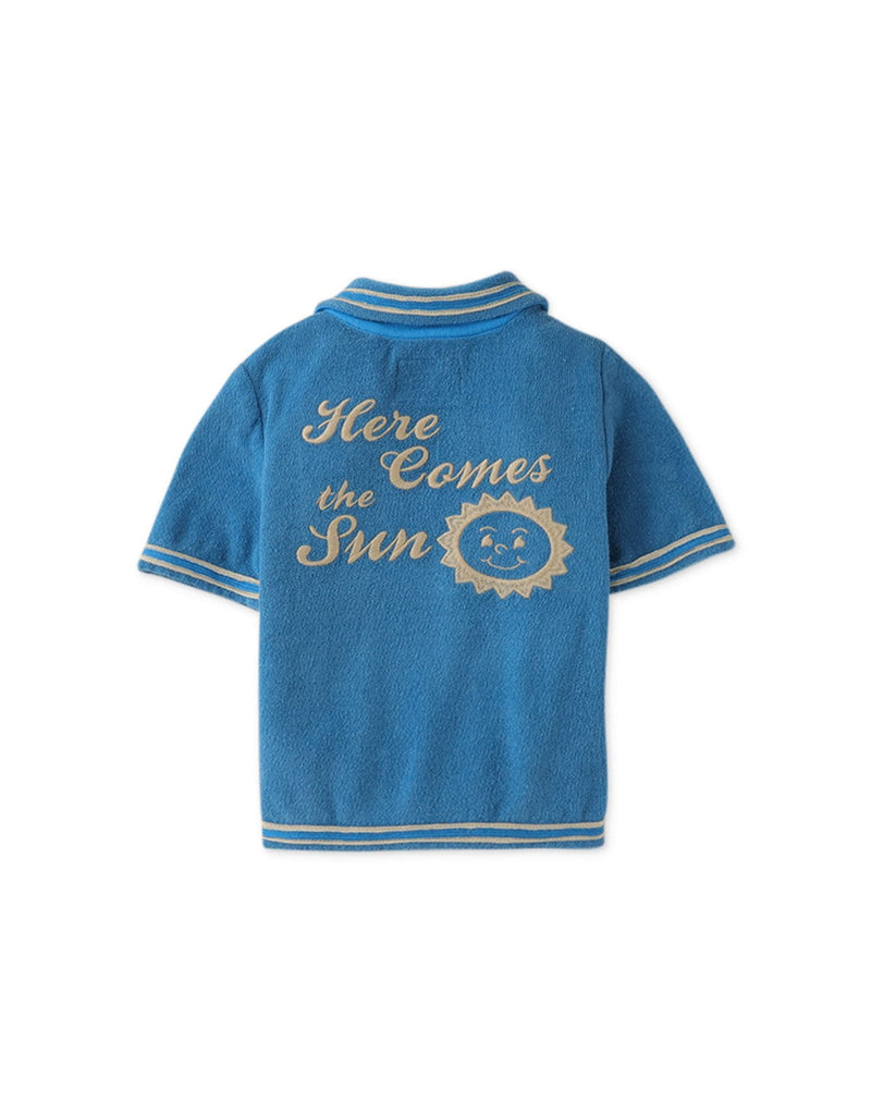 جينجرسنابس قميص بولو منسوج للأولاد حديثي الولادة نص كم بجيب أمامي أزرق