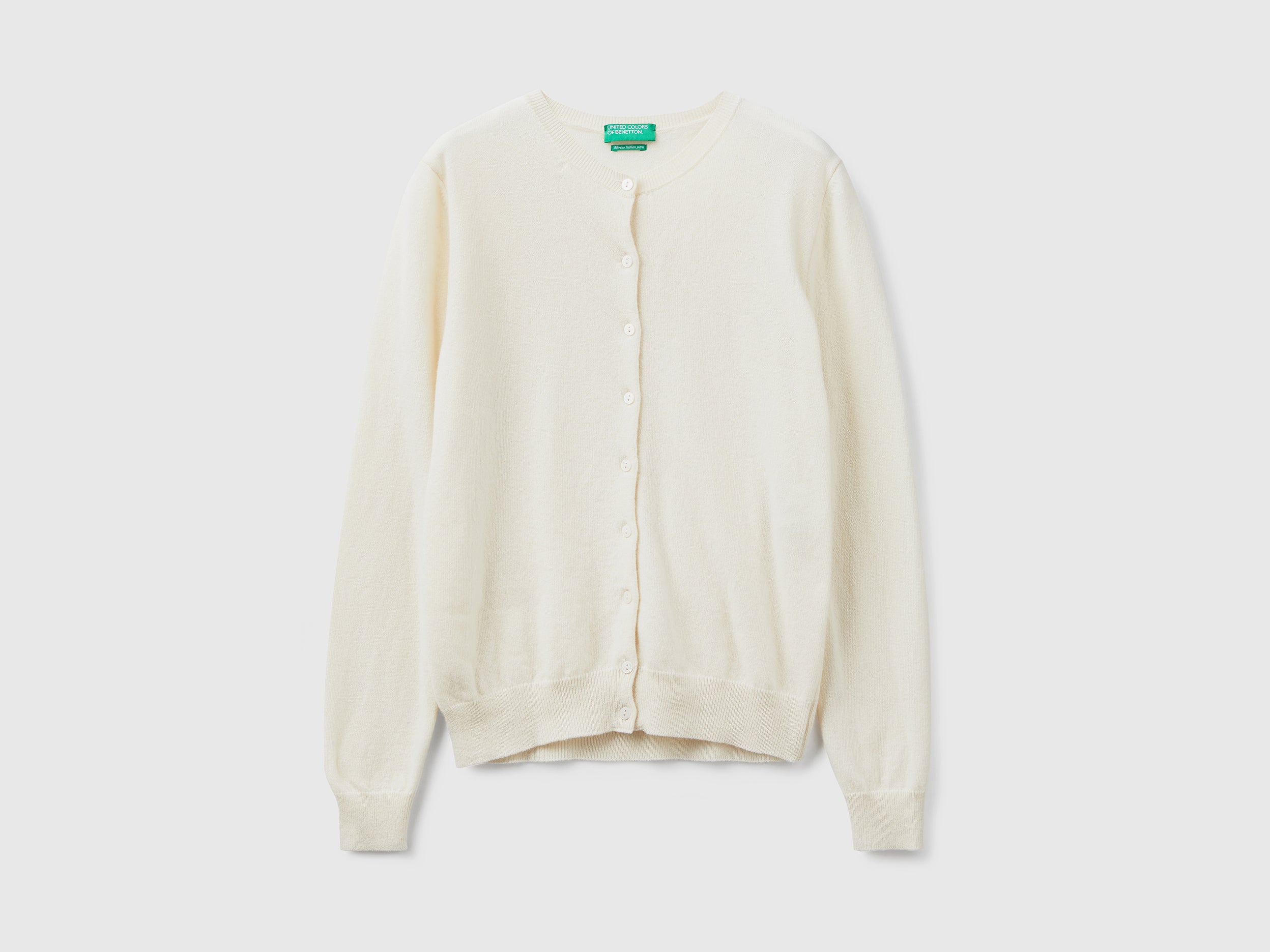 يونايتد كولورز اوف بينيتون كارديجان بياقة دائرية باللون الكريمي من صوف ميرينو الخالص نسائي