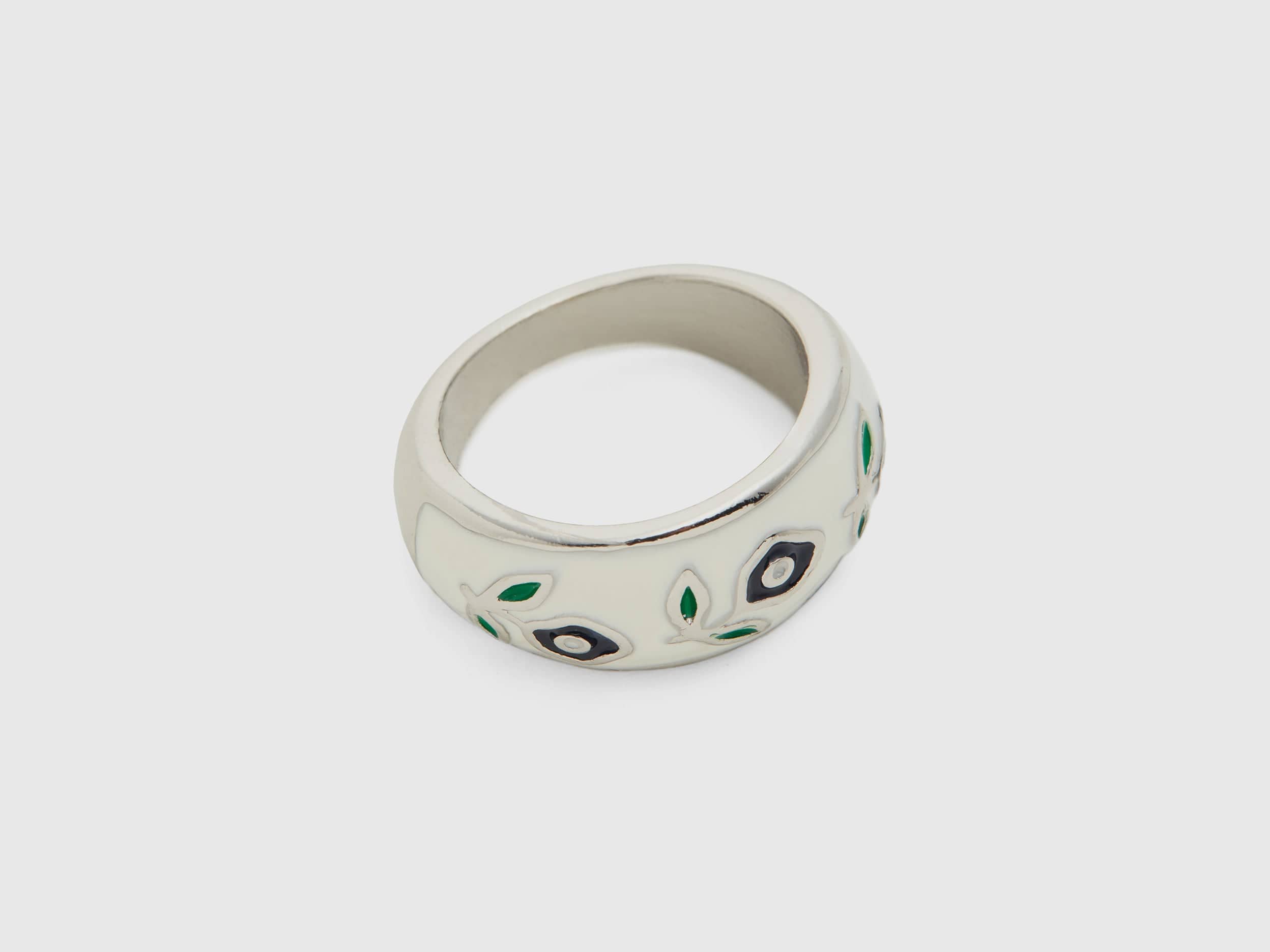 يونايتد كولورز اوف بينيتون خاتم أسود معزز بزهور بيضاء نسائي