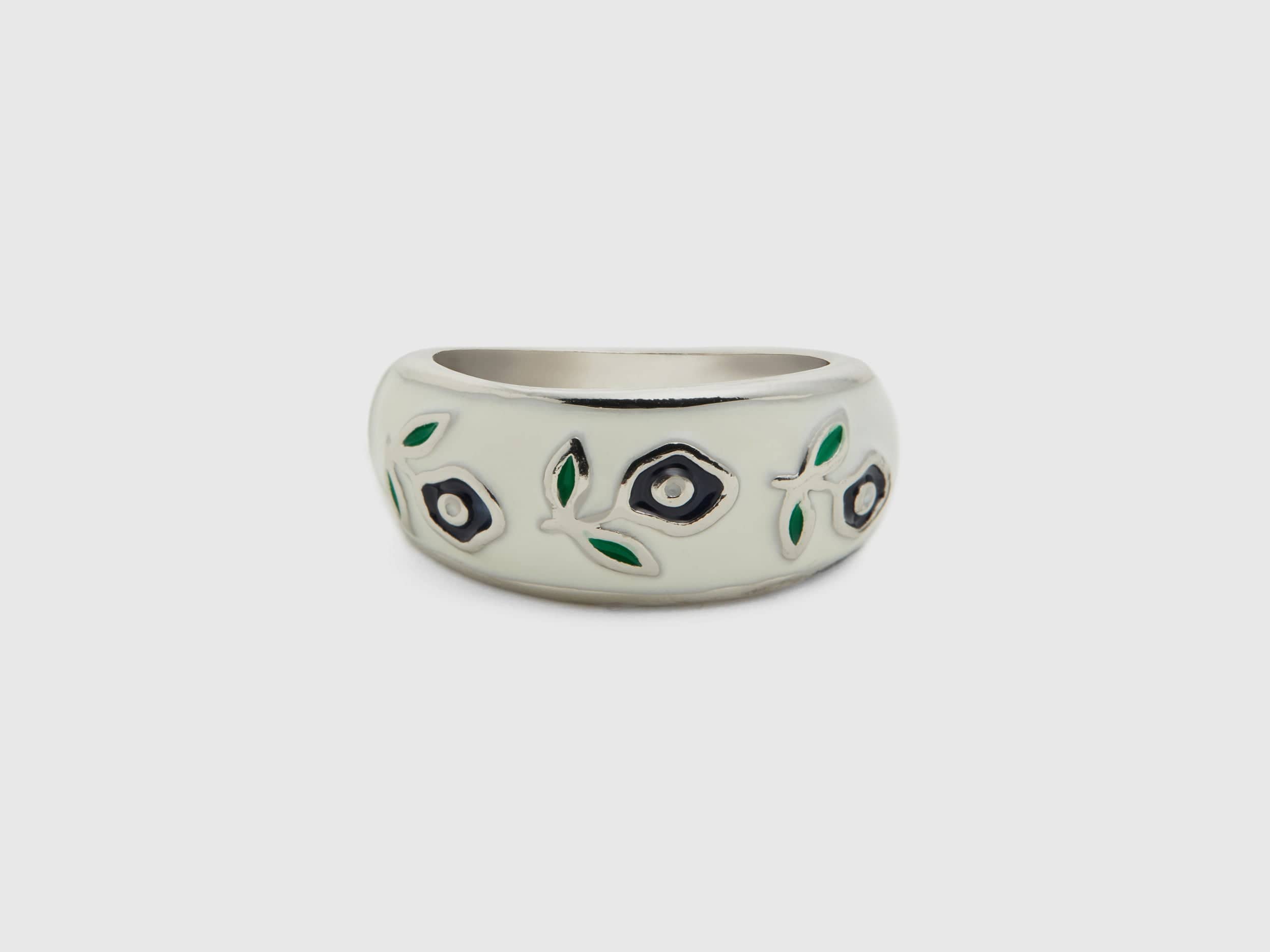 يونايتد كولورز اوف بينيتون خاتم أسود معزز بزهور بيضاء نسائي