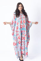 ديامانتين جلابة موردة بقبعة 3/4 كم واسع نسائي أزرق فاتح