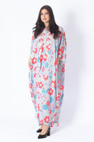 ديامانتين جلابة موردة بقبعة 3/4 كم واسع نسائي أزرق فاتح