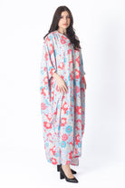 ديامانتين جلابة موردة بقبعة 3/4 كم واسع نسائي أزرق فاتح