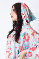 ديامانتين جلابة موردة بقبعة 3/4 كم واسع نسائي أزرق فاتح