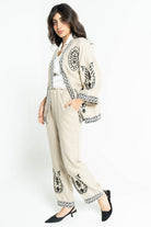 ببل فاشن كيمونو نسائي بكم قصير مطرز من الحواف