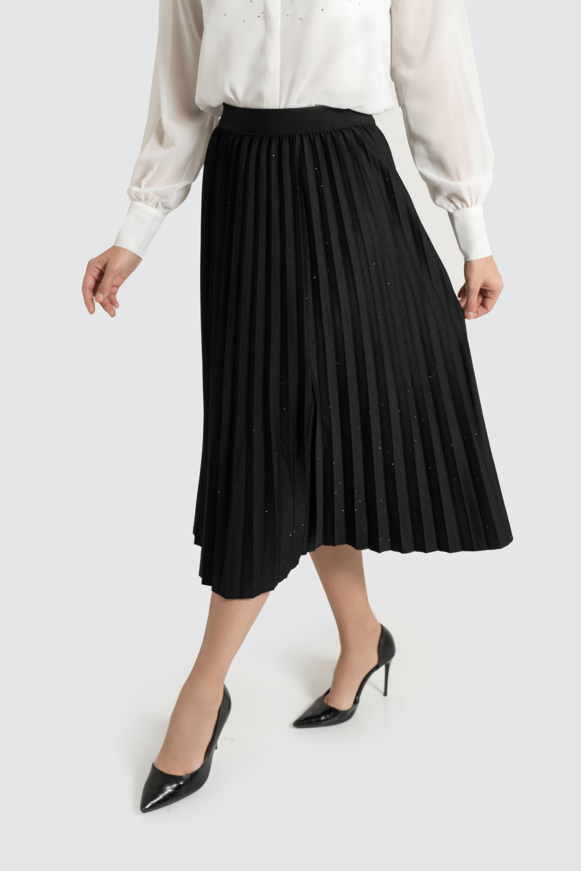 Fashion تنورة ميدي بليسية بترتر بخصر مطاطي