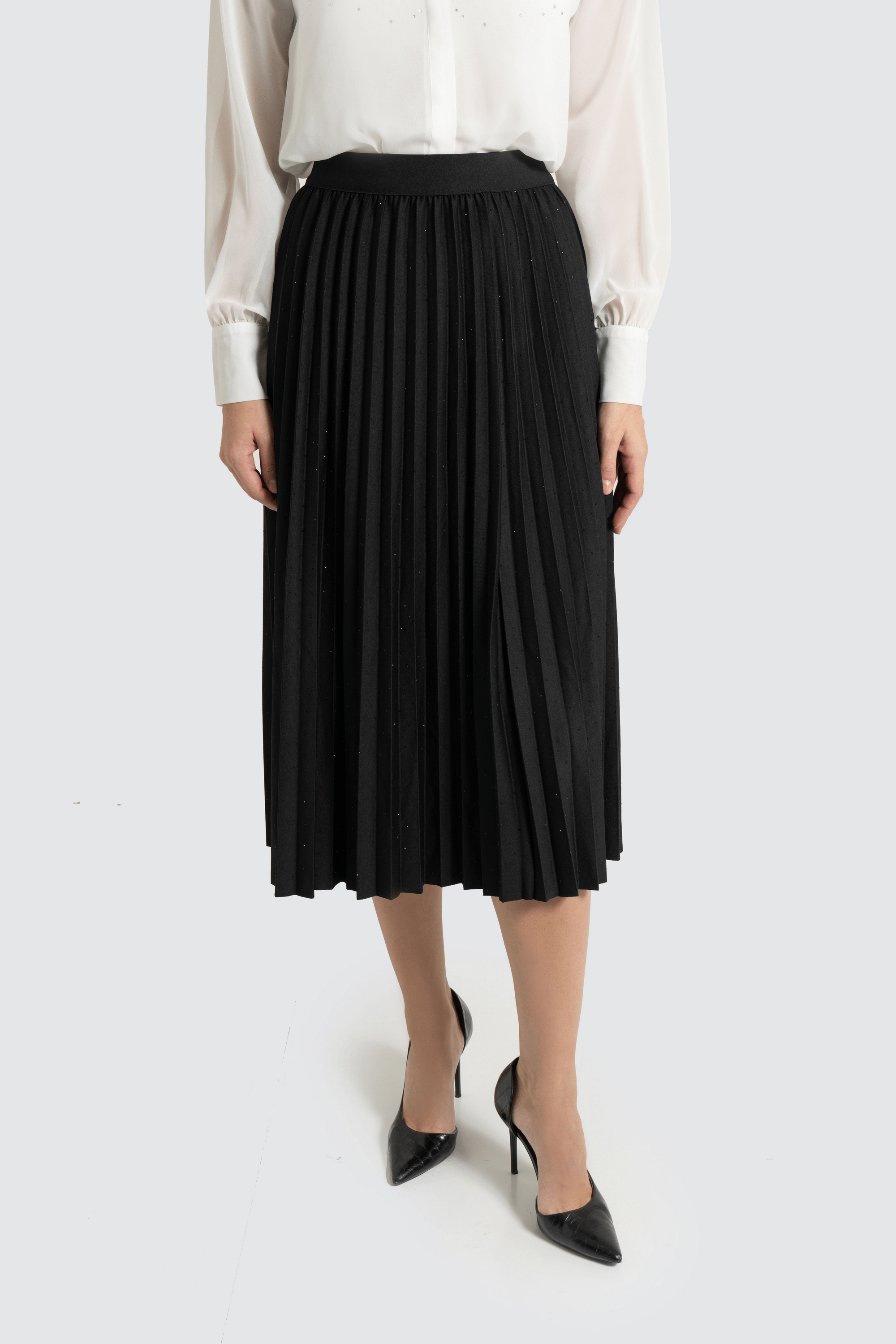 Fashion تنورة ميدي بليسية بترتر بخصر مطاطي