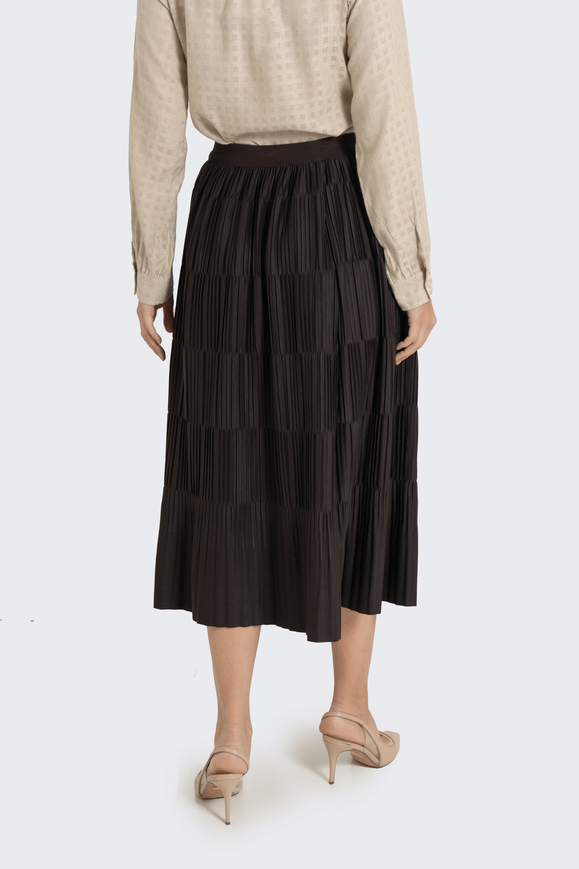 Fashion تنورة ميدي بليسية سادة مطاطة