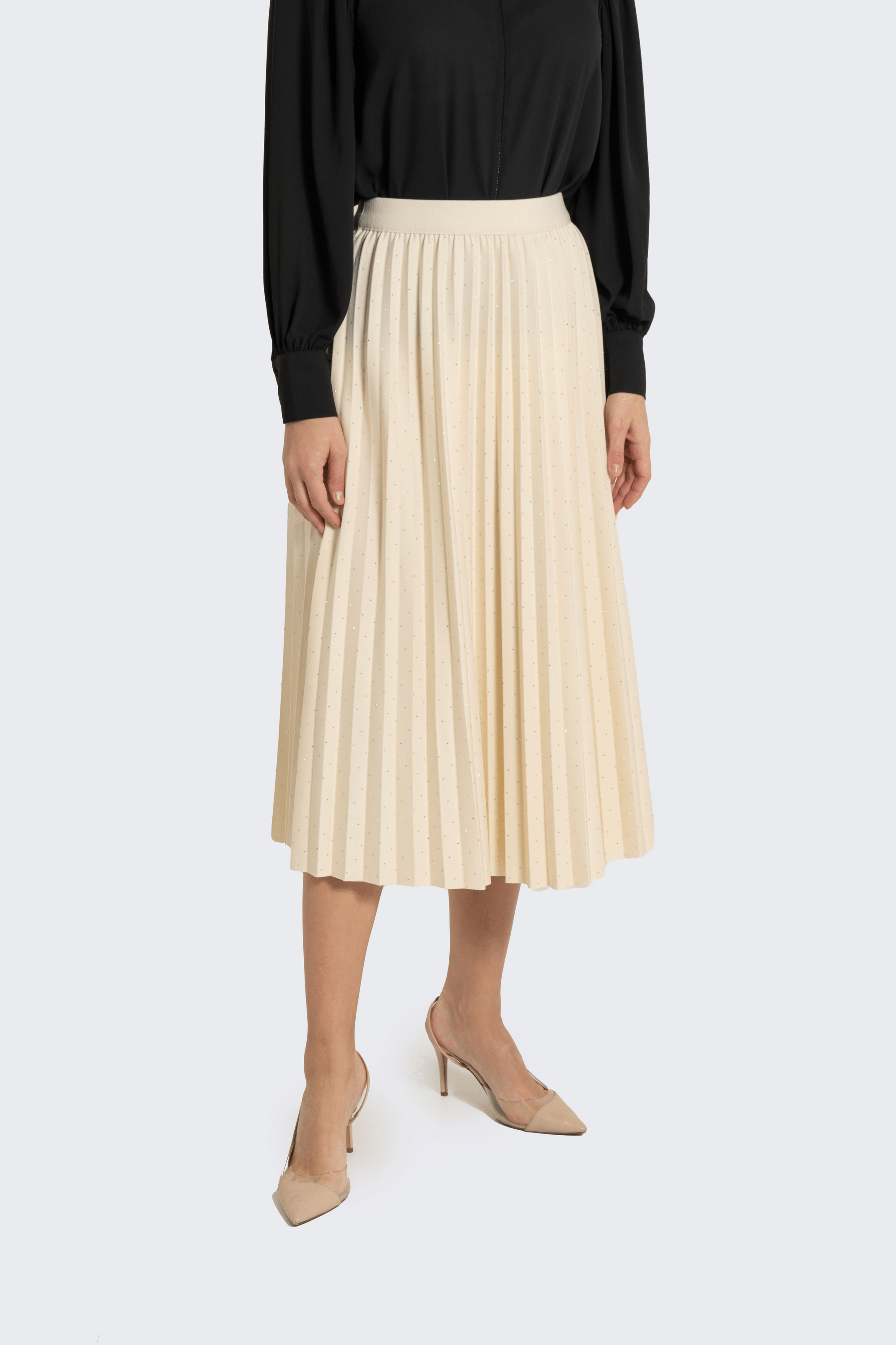 Fashion تنورة ميدي بليسية بترتر بخصر مطاطي