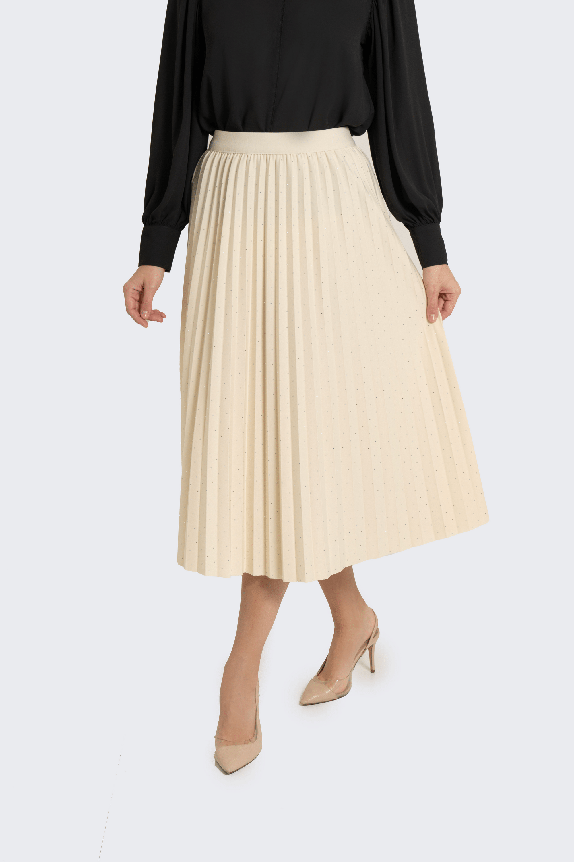 Fashion تنورة ميدي بليسية بترتر بخصر مطاطي