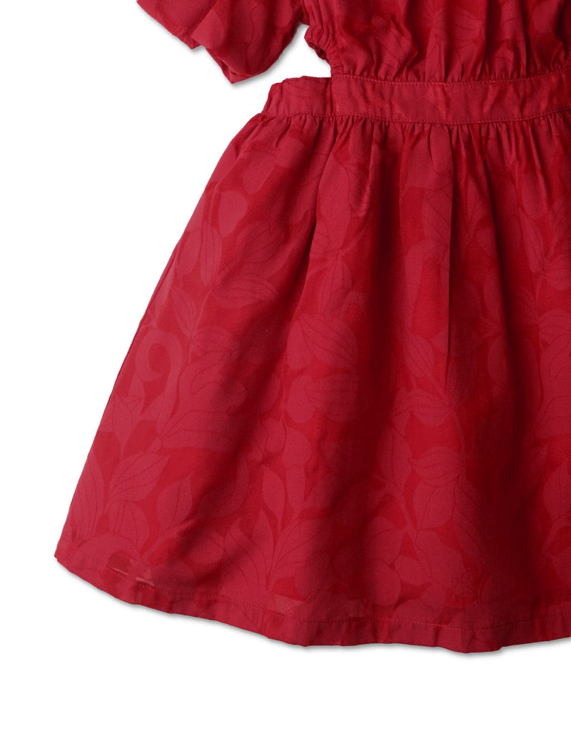 جينجرسنابس فستان بناتي منسوج بفتحان جانبية أحمر