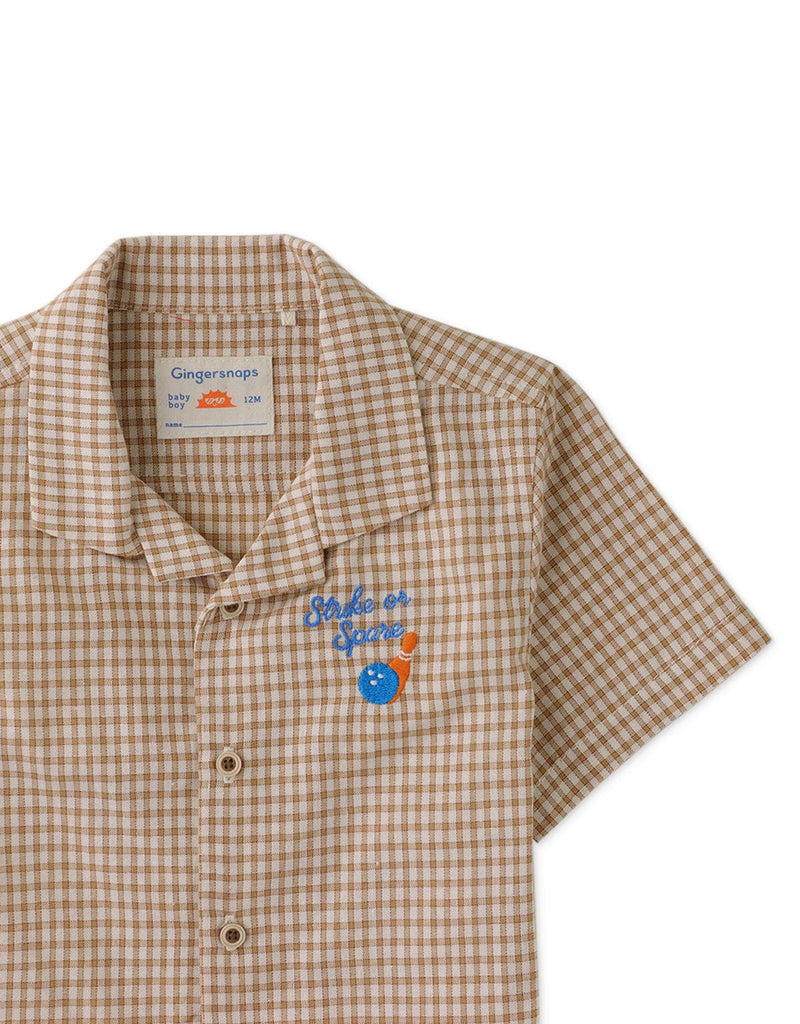 جينجرسنابس قميص بولو منسوج للأولاد حديثي الولادة مربعات نص كم بني
