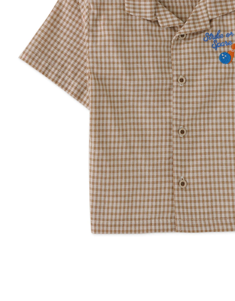 جينجرسنابس قميص بولو منسوج للأولاد حديثي الولادة مربعات نص كم بني