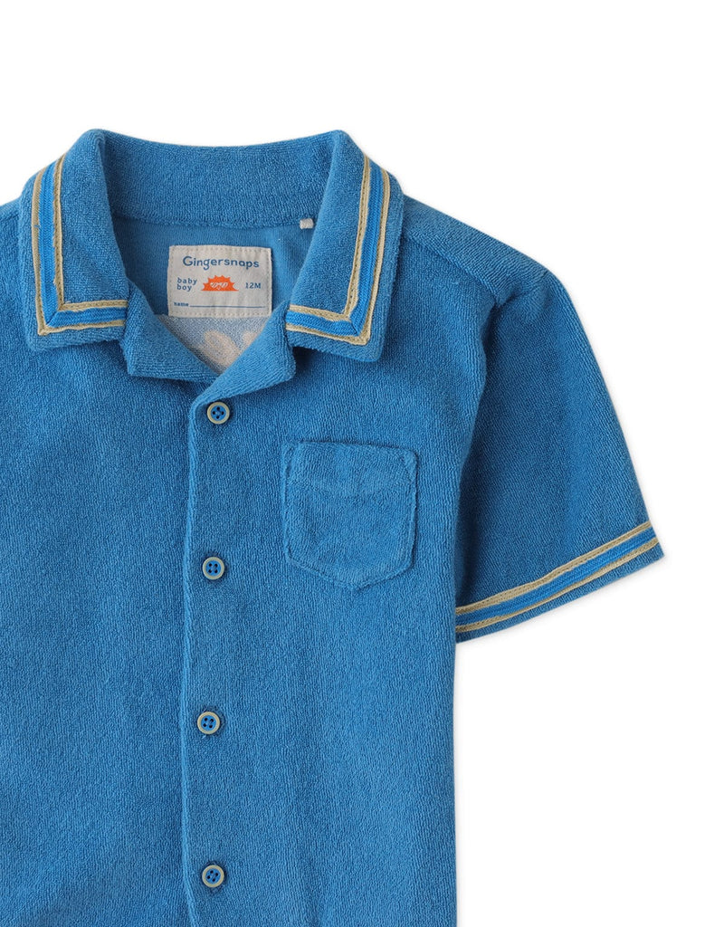 جينجرسنابس قميص بولو منسوج للأولاد حديثي الولادة نص كم بجيب أمامي أزرق