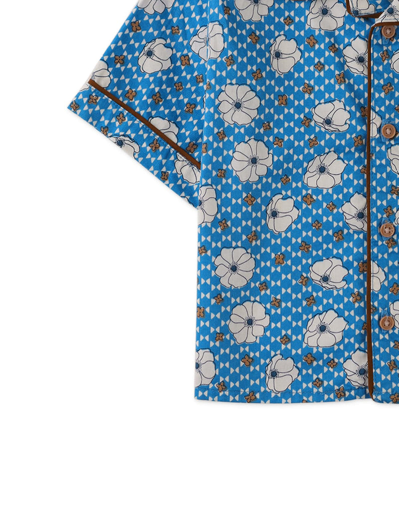 جينجرسنابس قميص بولو منسوج للأولاد حديثي الولادة مورد نص كم أزرق