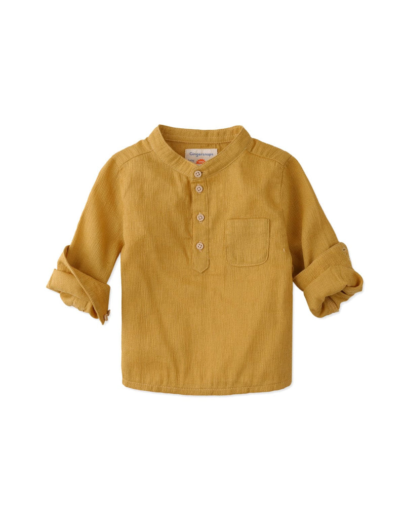 جينجرسنابس قميص بولو منسوج للأولاد حديثي الولادة سادة بأزرار أمامية أصفر