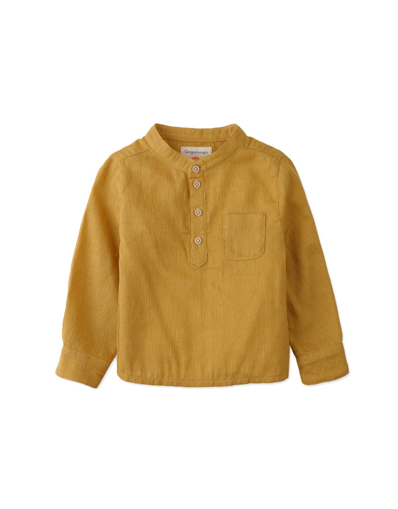 جينجرسنابس قميص بولو منسوج للأولاد حديثي الولادة سادة بأزرار أمامية أصفر