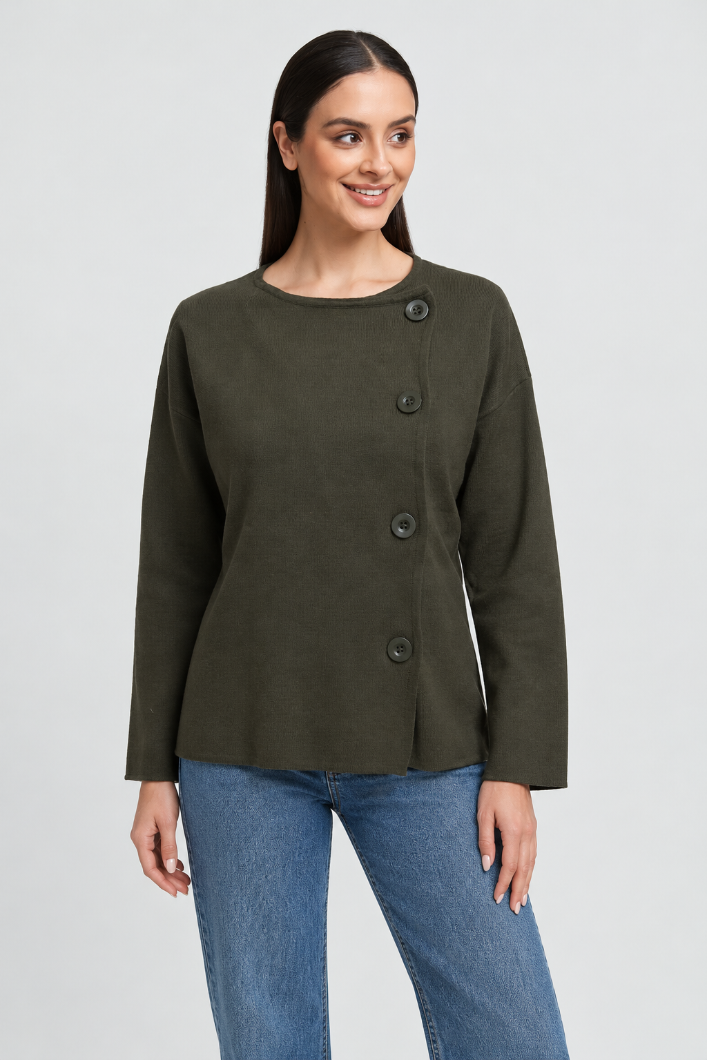 IYE836W264SP light-khaki jacket on Elvira, garment-focused front
