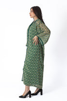 ديامانتين جلابة كميس منقوشة كم طويل أخضر