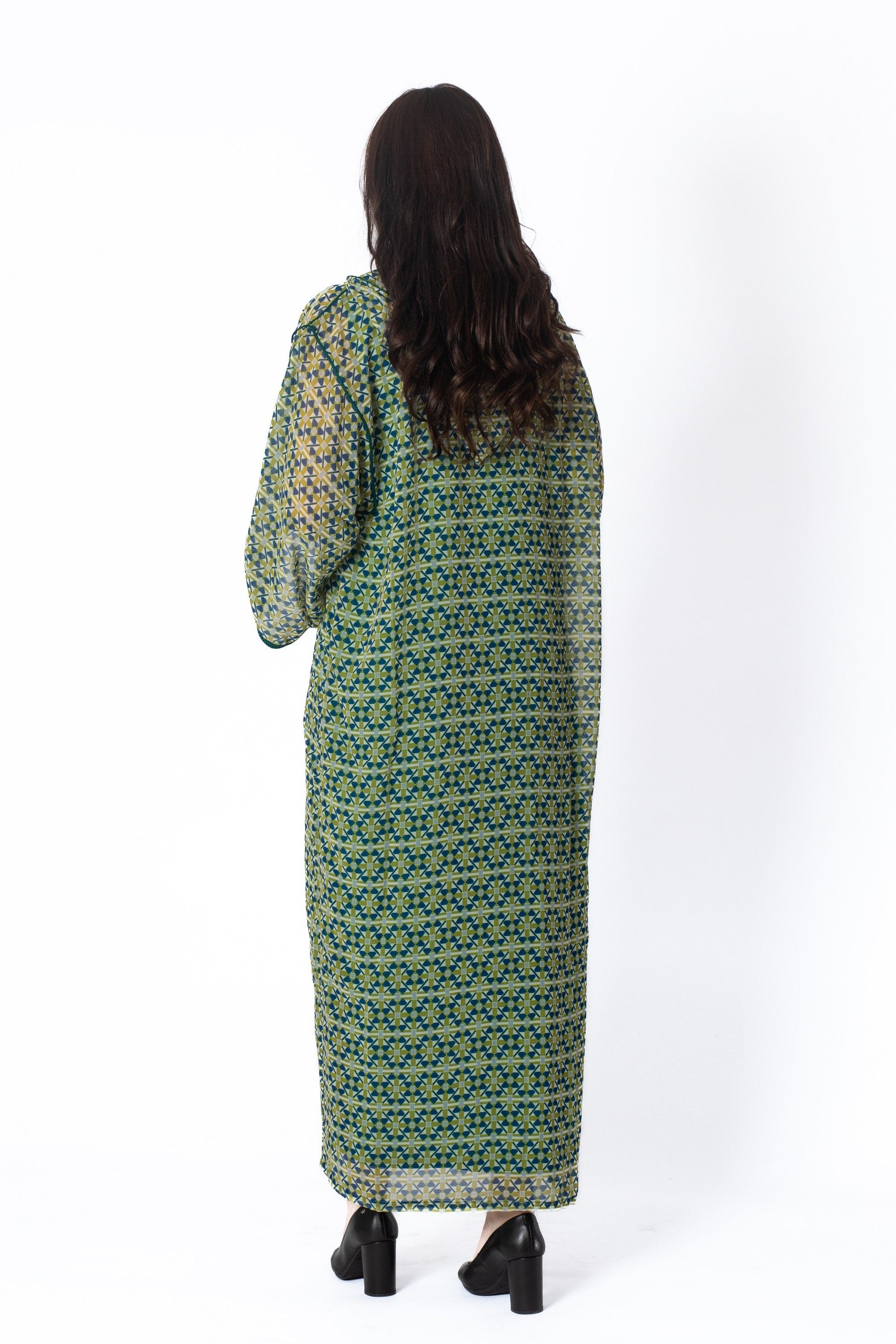 ديامانتين جلابة كميس منقوشة كم طويل أخضر