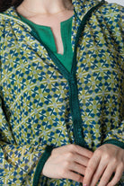 ديامانتين جلابة كميس منقوشة كم طويل أخضر