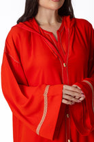 ديامانتين كميس جلابة بأكمام طويلة واسعة مزينة بالكور المطرزة نسائي أحمر