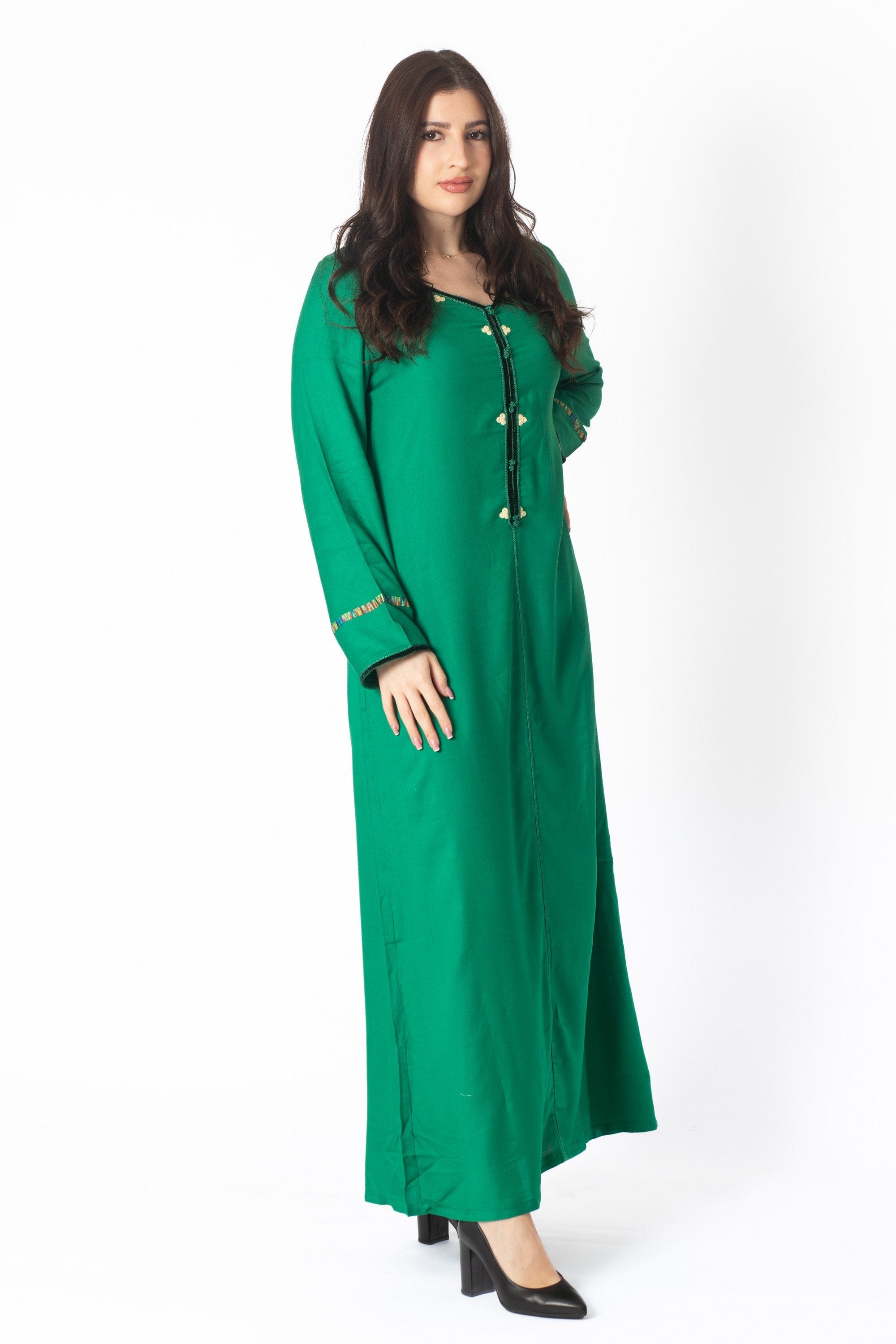 ديامانتين كميس طويلة الأكمام مطرزة بالخيط نسائي أخضر داكن