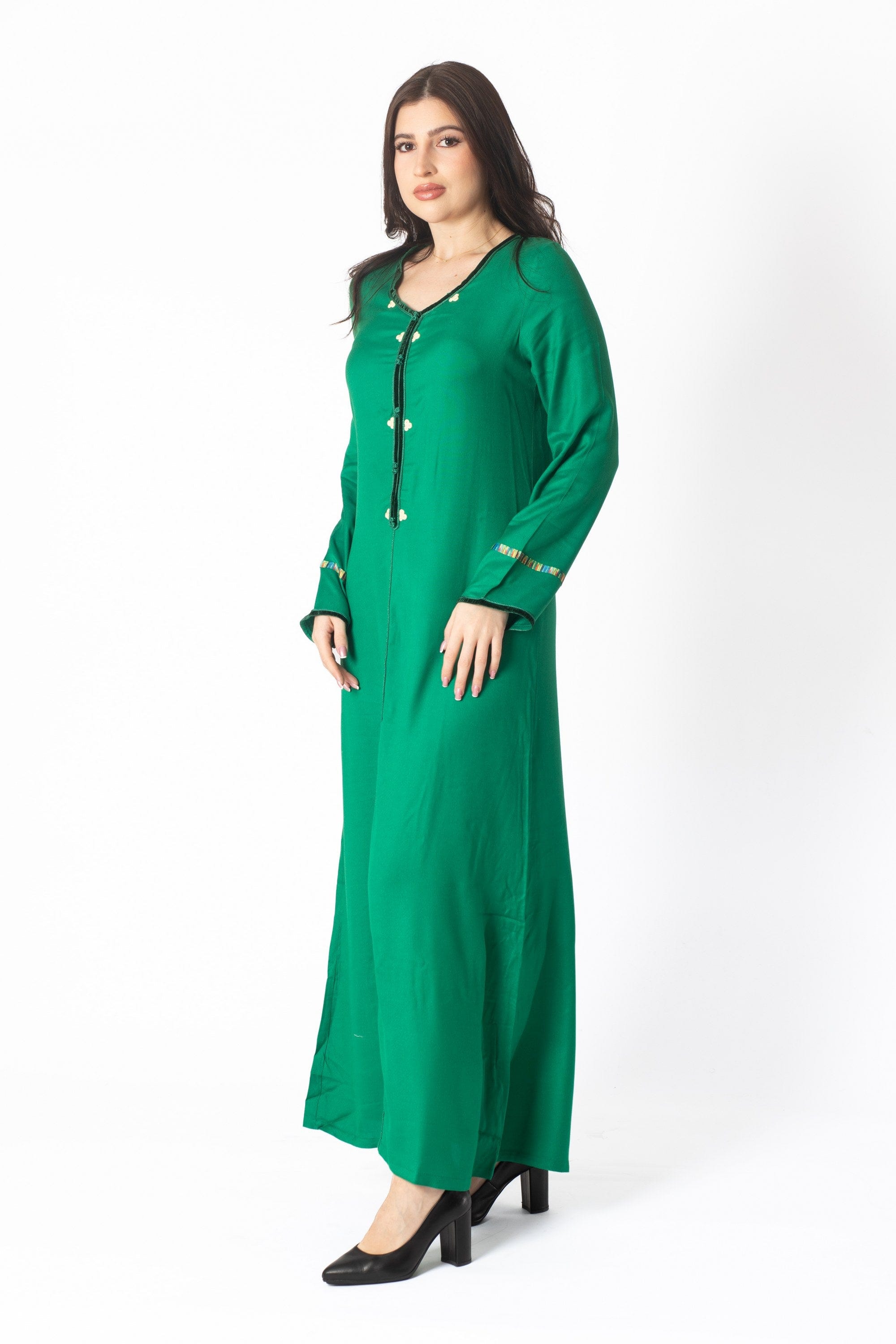 ديامانتين كميس طويلة الأكمام مطرزة بالخيط نسائي أخضر داكن