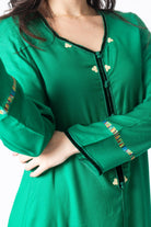 ديامانتين كميس طويلة الأكمام مطرزة بالخيط نسائي أخضر داكن