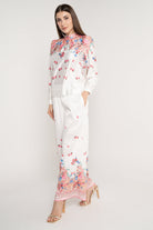 نتشي بلوزة مشجرة من أعلى كم طويل بأساور نسائي ازرق/زهري