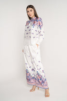 نتشي بلوزة مشجرة من أعلى كم طويل بأساور نسائي ازرق/زهري