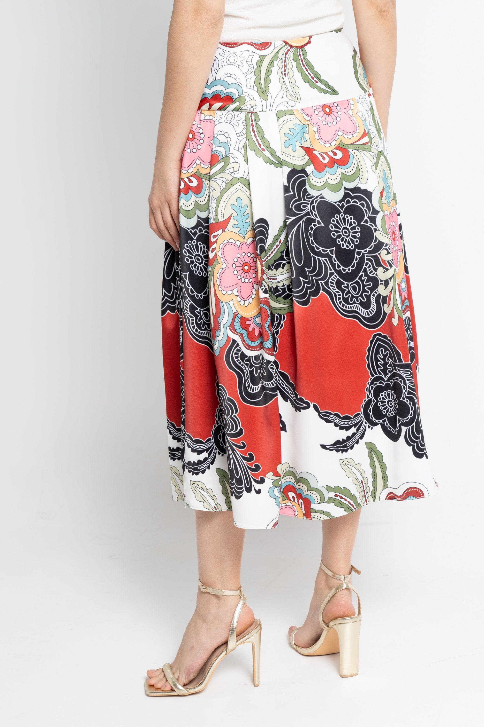 نتشي تنورة ميدي نسائية مشجرة بخصر مرتفع بيج