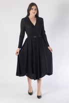 فستان ميدي بأزرار أمامية كم طويل نسائي