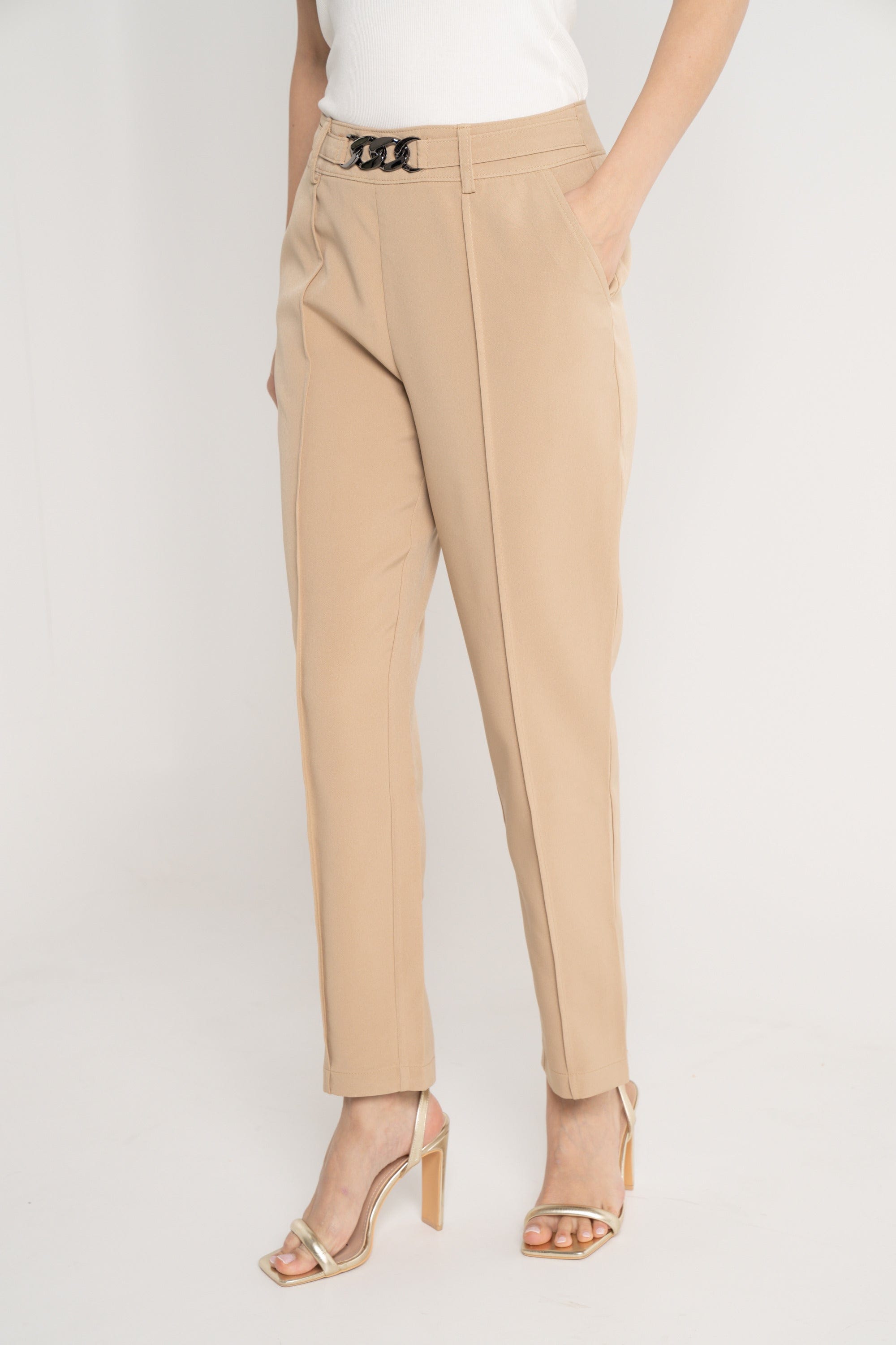 نتشي بنطلون طويل كلاسيك طويل سادة خصر مرتفع بجيوب